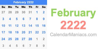 February 2222 Calendar